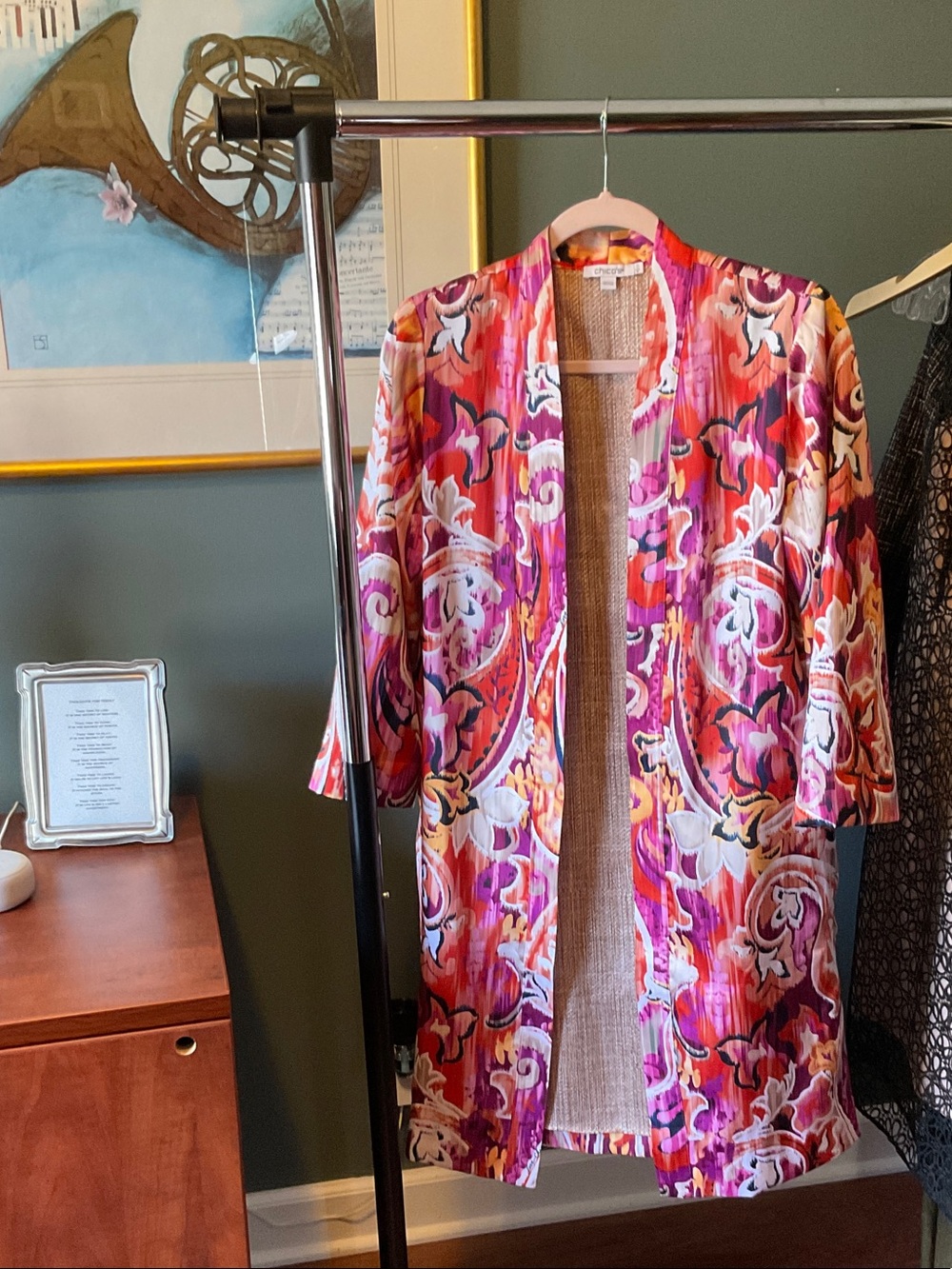 Chico's Pink Multi-Print Open Front Kimono